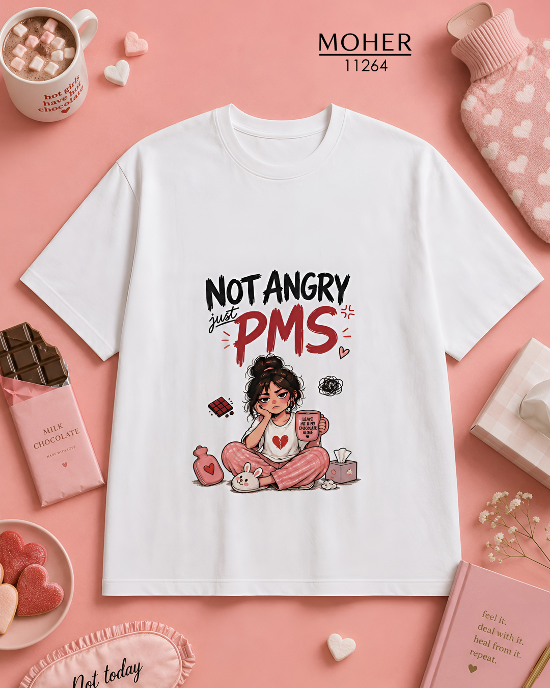 تیشرت زنانه پنبه‌ای سایز بزرگ طرح Not Angry Just PMS