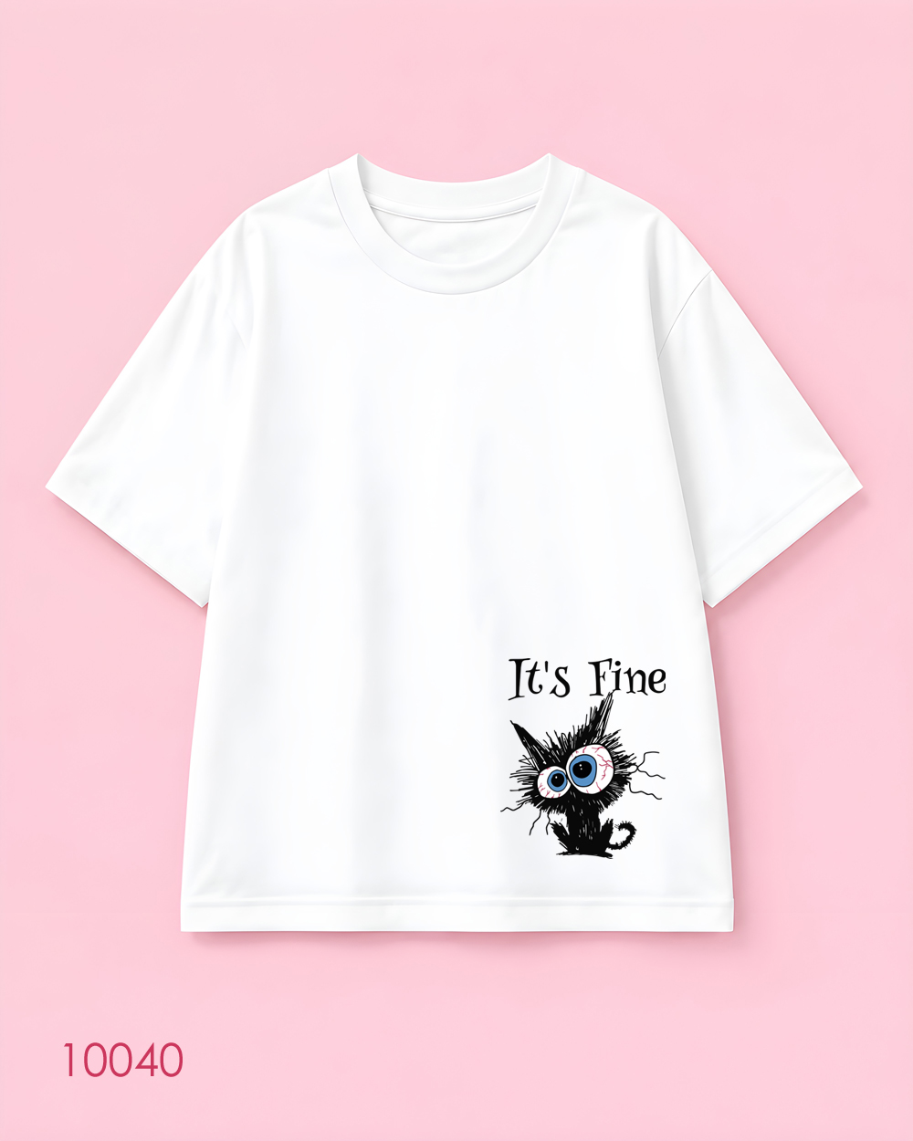 تیشرت سایز بزرگ سفید طرح گربه کلافه It’s Fine